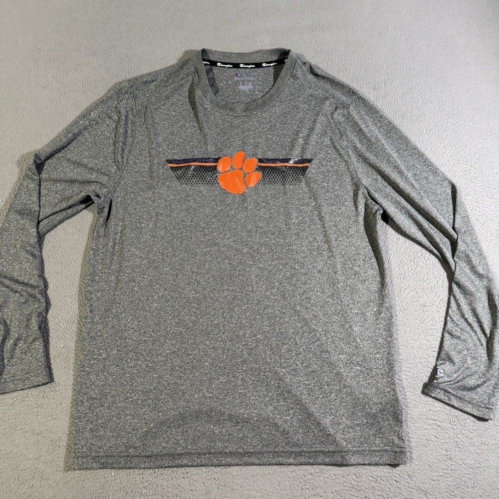 Clemson Tigers Shirt Men Large Gray Long Sleeve Crew Champion Logo Spellout